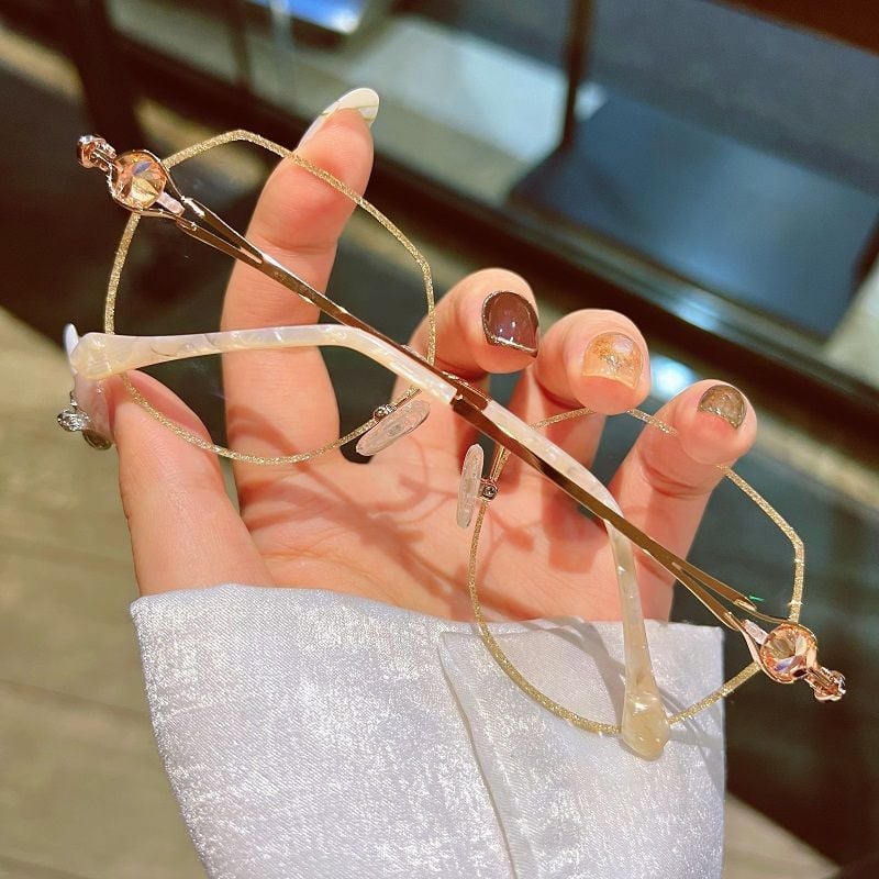 Rahmenlose Lesebrille mit Blaulichtfilter und Ziersteinen