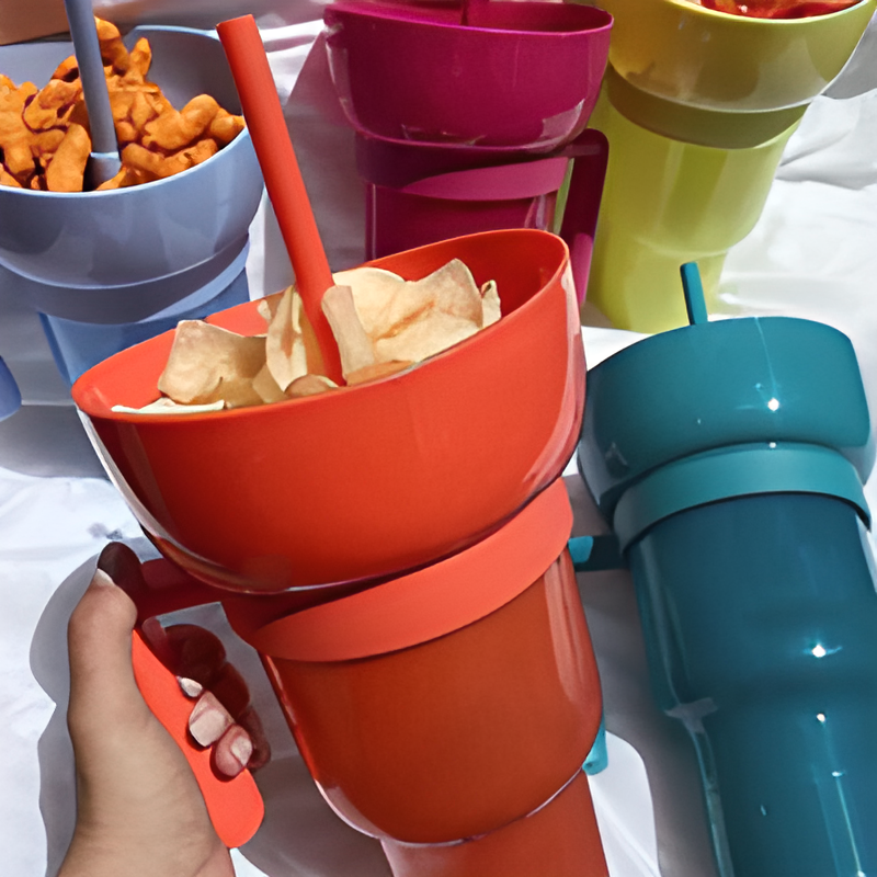 Getränkebecher mit Snackfach – 1 Liter Fassungsvermögen
