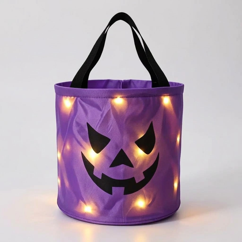 LED pumpkin basket for Halloween with handle