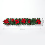 Christmas garland 2.7 m with fir branches, poinsettias & baubles