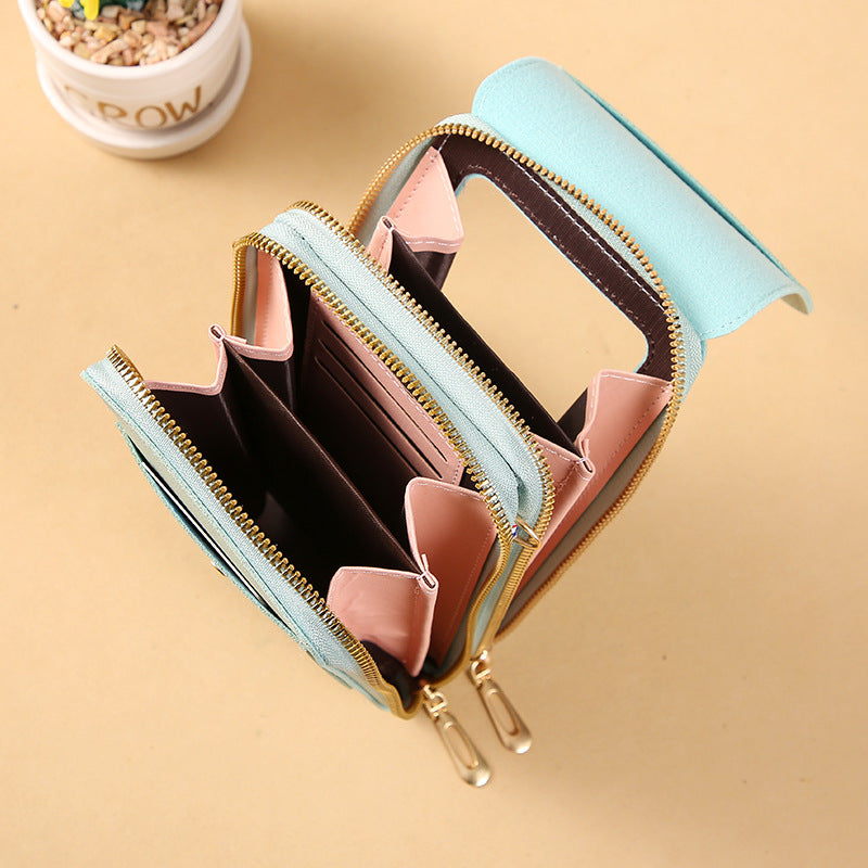 Leather handbag with RFID protection and phone pocket