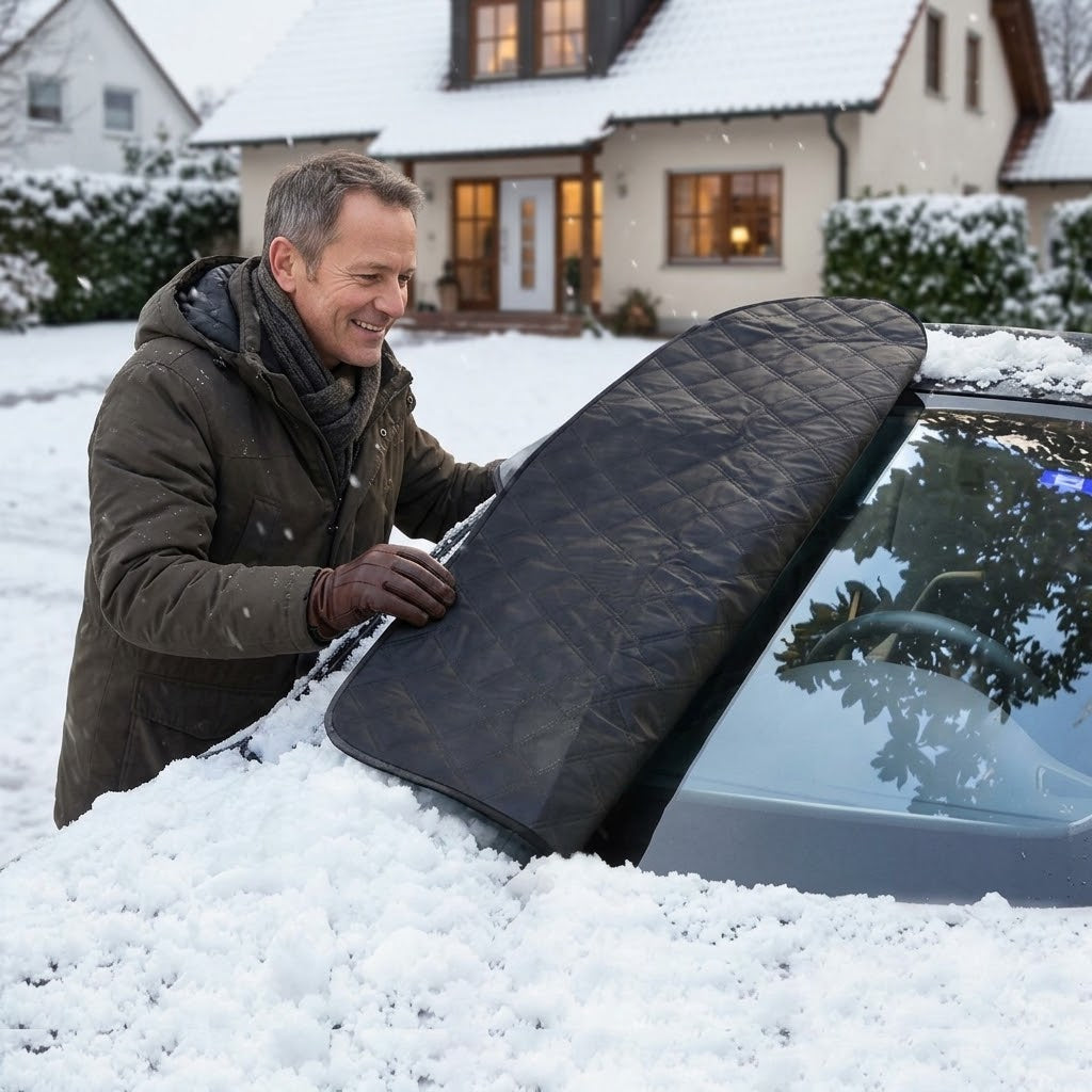Winter windshield cover with mirror protection and door flaps, 260 x 116 cm