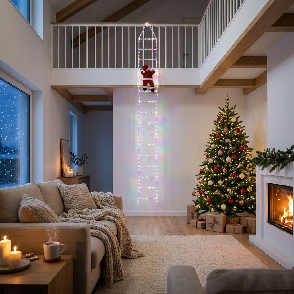 Kletternder Weihnachtsmann mit LED-Leiter, 2,4 m, IP67, mit Fernbedienung