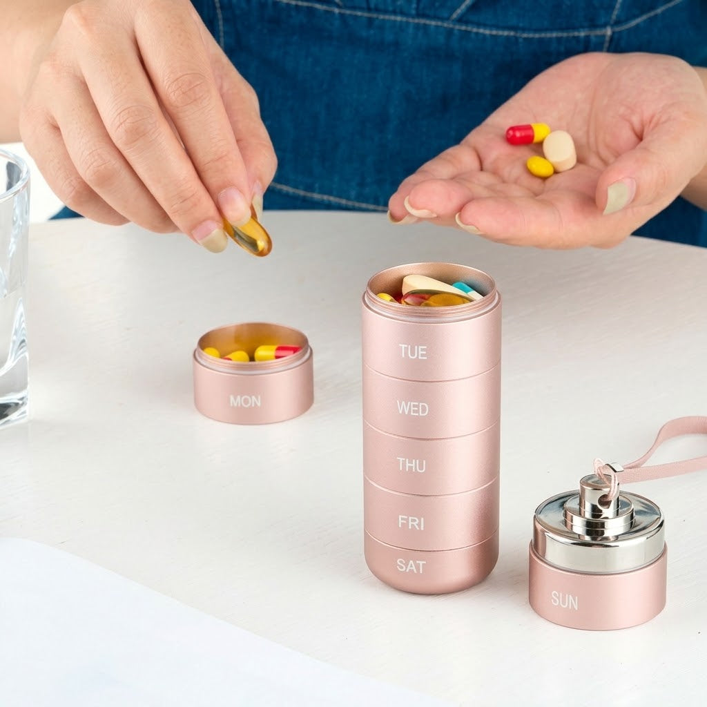 Medikamentendosierer 7-Tage aus Aluminium, wasserdicht, mit Schlüsselband – 15,5 cm