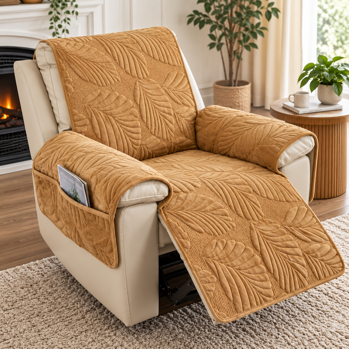 Sesselschoner Relaxsessel Blattmuster Mikrofaser