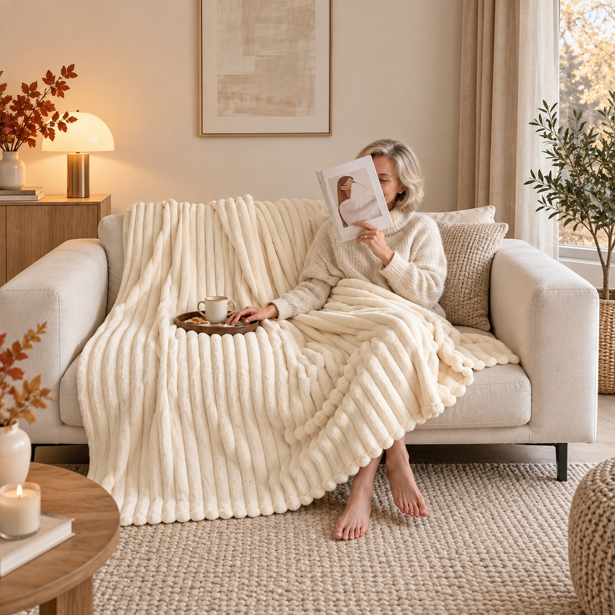 Fleece Kuscheldecke mit gerippter Struktur