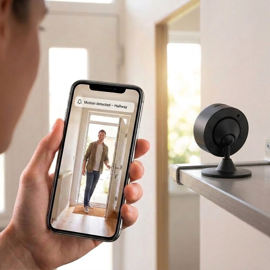 WiFi Mini Überwachungskamera 1080P mit Magnethalterung & Bewegungsalarm, Ø 4,3 × 2,5 cm