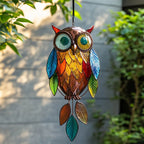 Decorative Owl Hanging Ornament with Colorful Leaf Charms