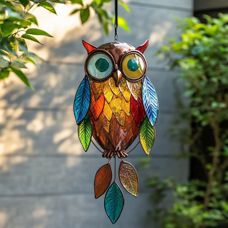 Decorative Owl Hanging Ornament with Colorful Leaf Charms