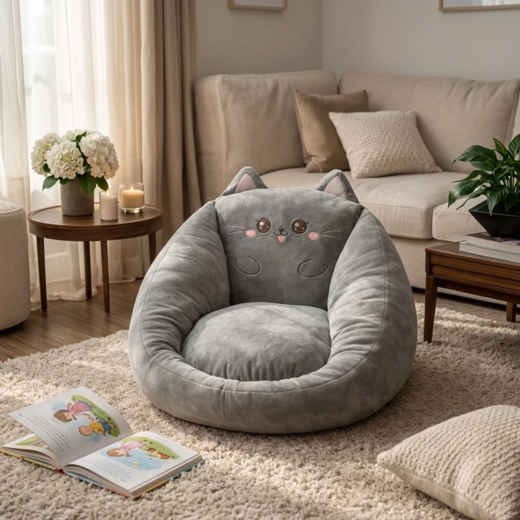 Plush bean bag chair with animal design – soft floor chair
