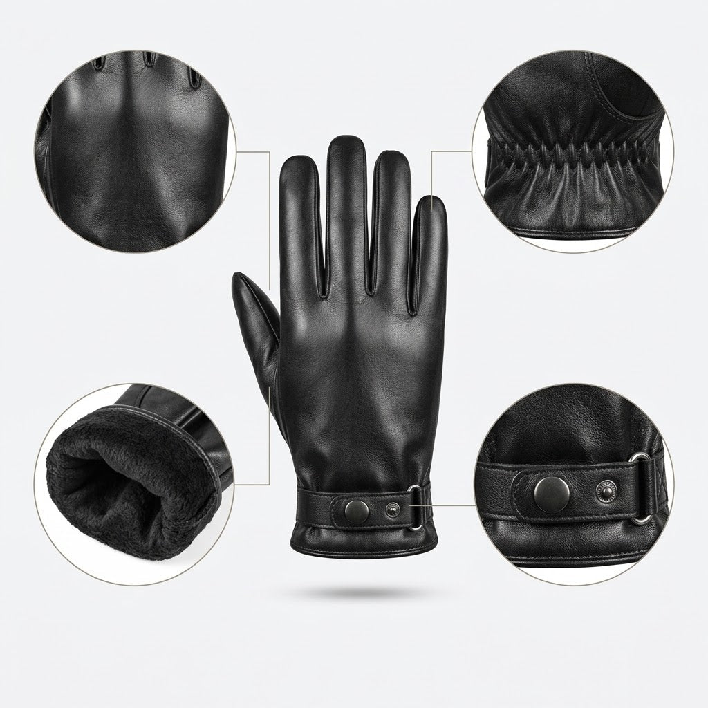 Touchscreen-Lederhandschuhe aus Schafsleder mit Fleecefutter