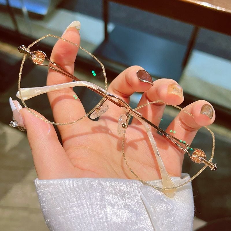 Rahmenlose Lesebrille mit Blaulichtfilter und Ziersteinen