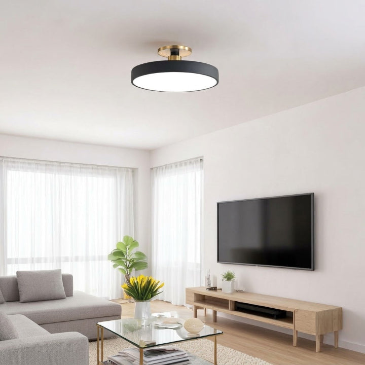 Round LED ceiling light with brass fitting, Ø 30 cm