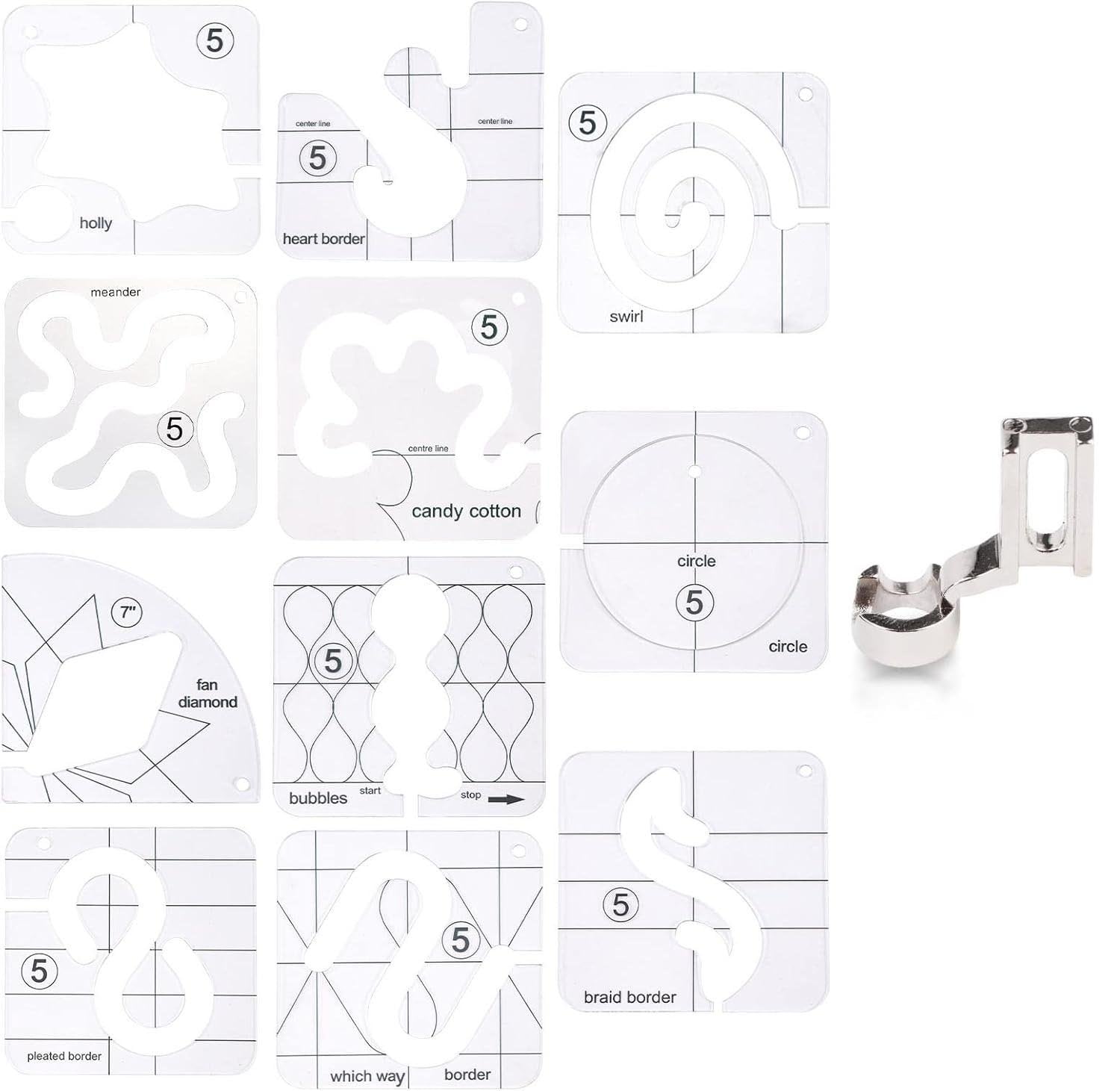 Quilting-Schablonen Set mit 11 Vorlagen für Freies Nähen