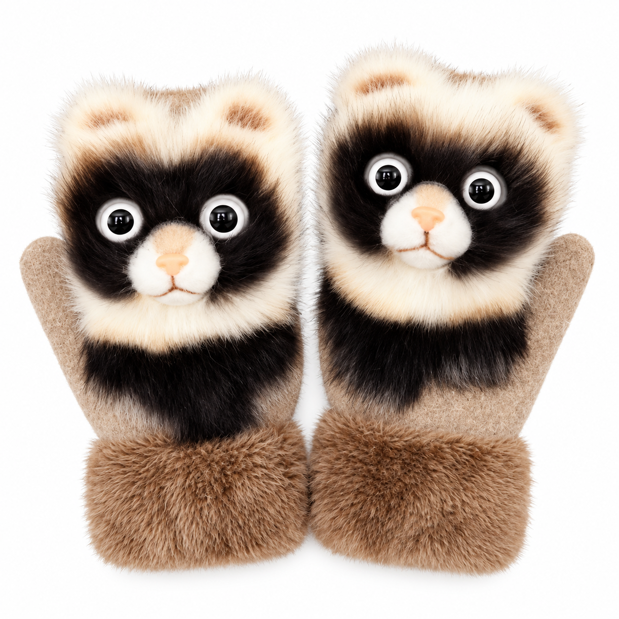Fäustlinge Tiermotiv mit flauschigem Strickstoff