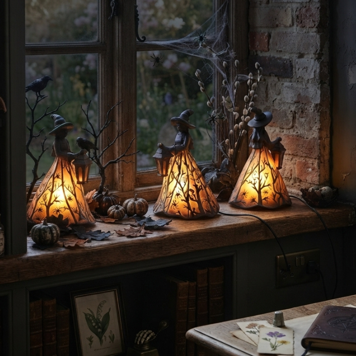 Hexenlampe Deko mit Laterne – Warmes Licht für Herbstabende