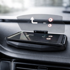 Heads-up display with wireless charging station for the car