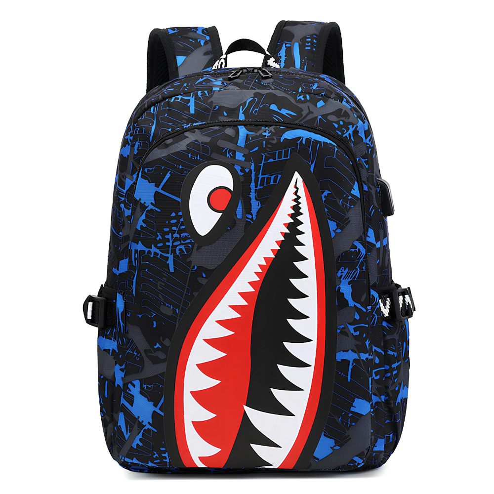 Kinder-Rucksack Hai-Motiv mit USB-Anschluss