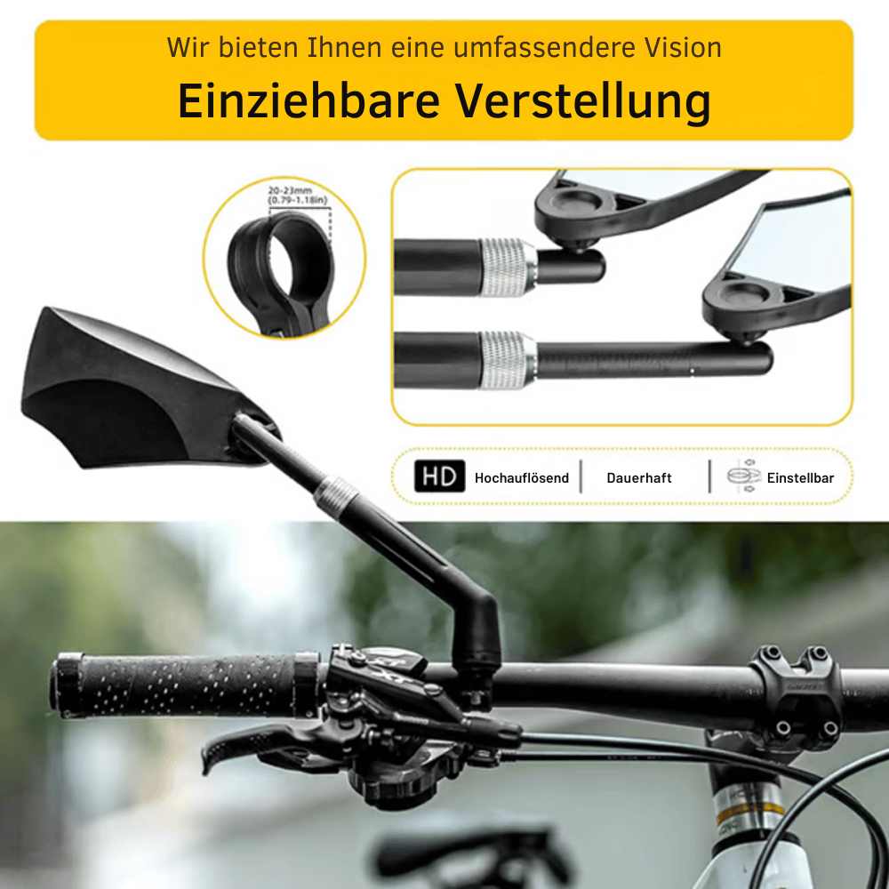 Bicycle rearview mirror with 180° field of view and 360° adjustment