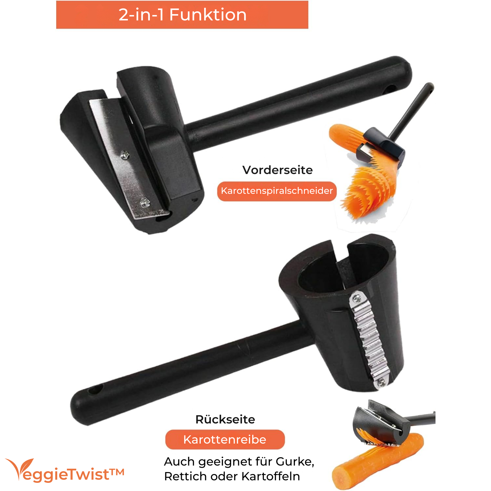 Vegetable spiralizer with stainless steel blade for carrots