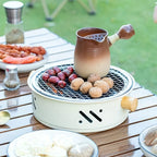 Portable tabletop charcoal grill with wooden handles – 28 cm
