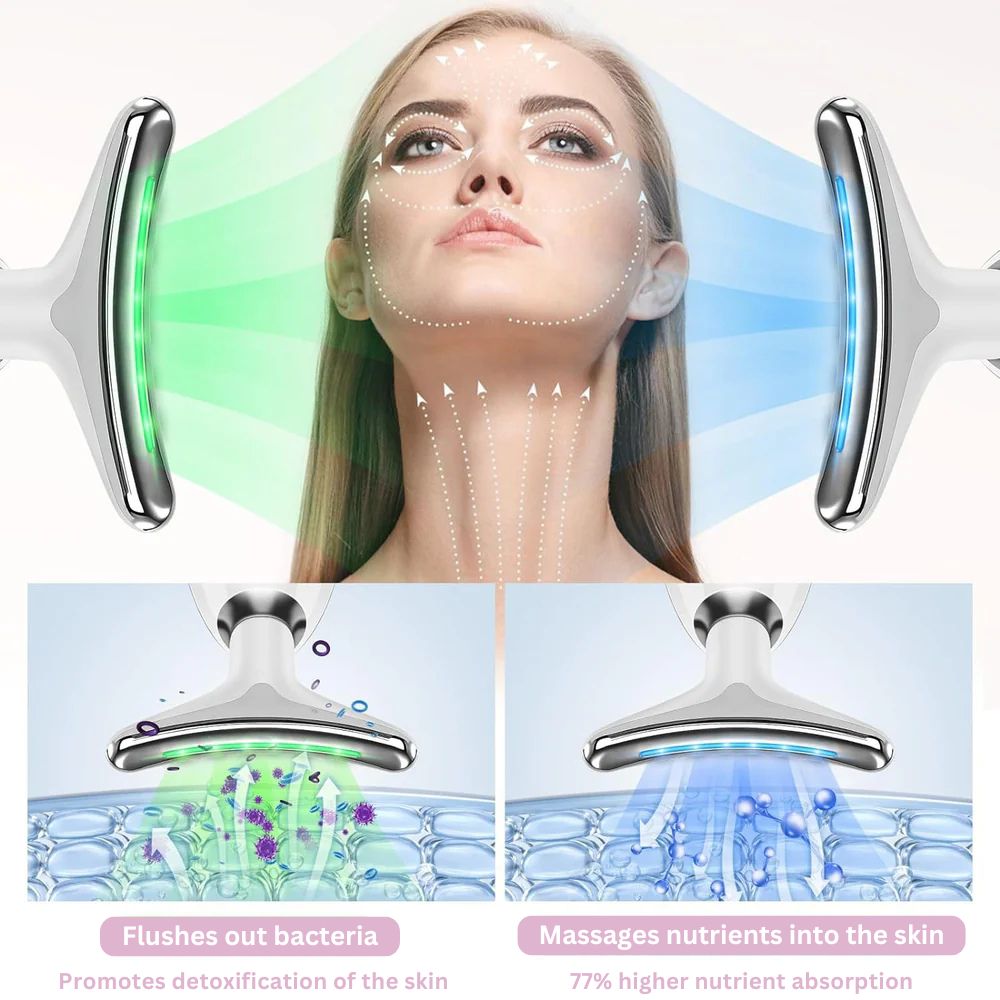 Gesichtsmassagegerät mit LED-Lichttherapie und Ionentechnologie