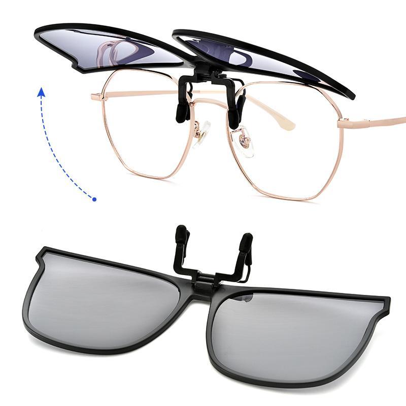Clip-on polarized sunglasses with flip-up function