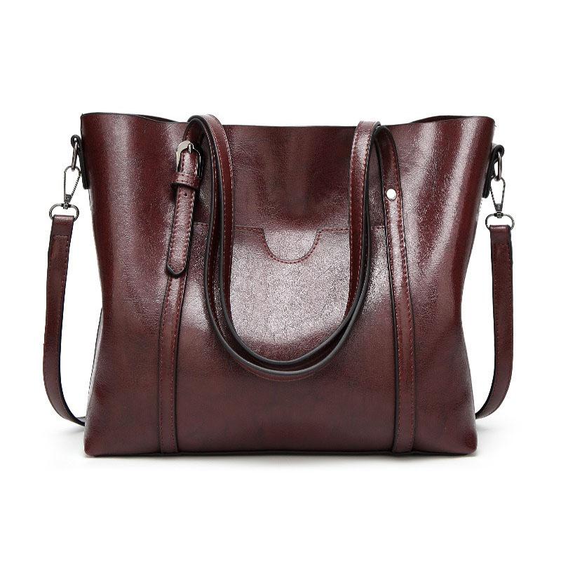 Leather handbag with large capacity and adjustable shoulder strap