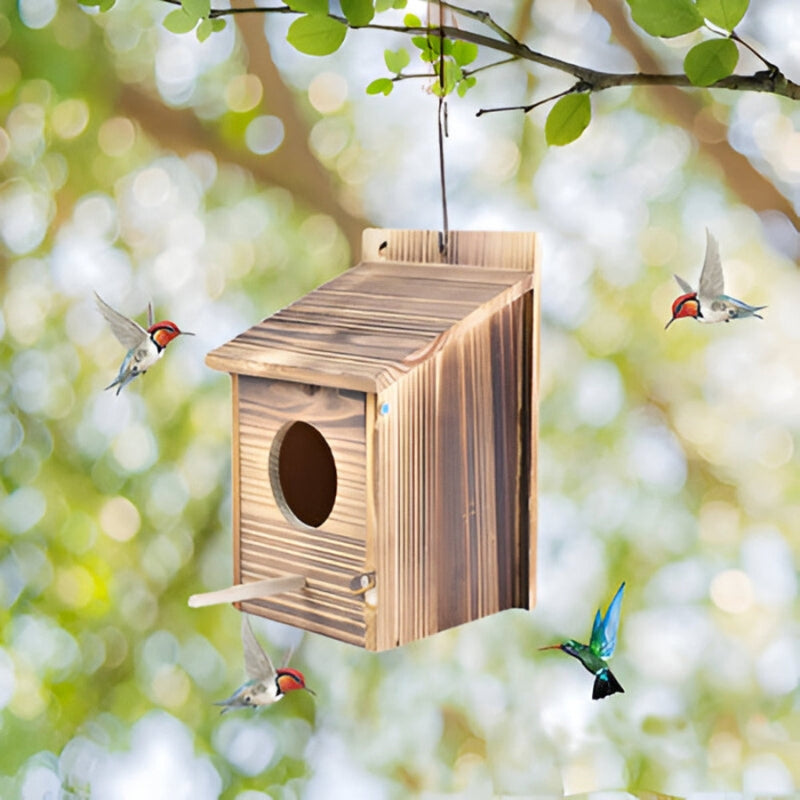 Vogelhaus Holz Natur – Wandmontage oder freistehend für Garten
