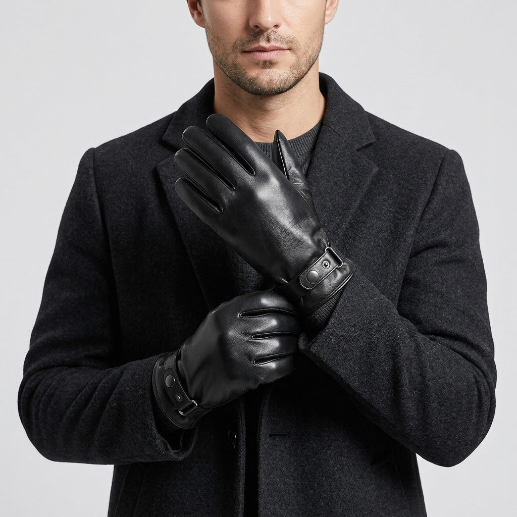 Sheepskin leather gloves with touchscreen functionality on all fingers, fleece lining