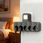 5-way wall outlet adapter with individual switches and night light