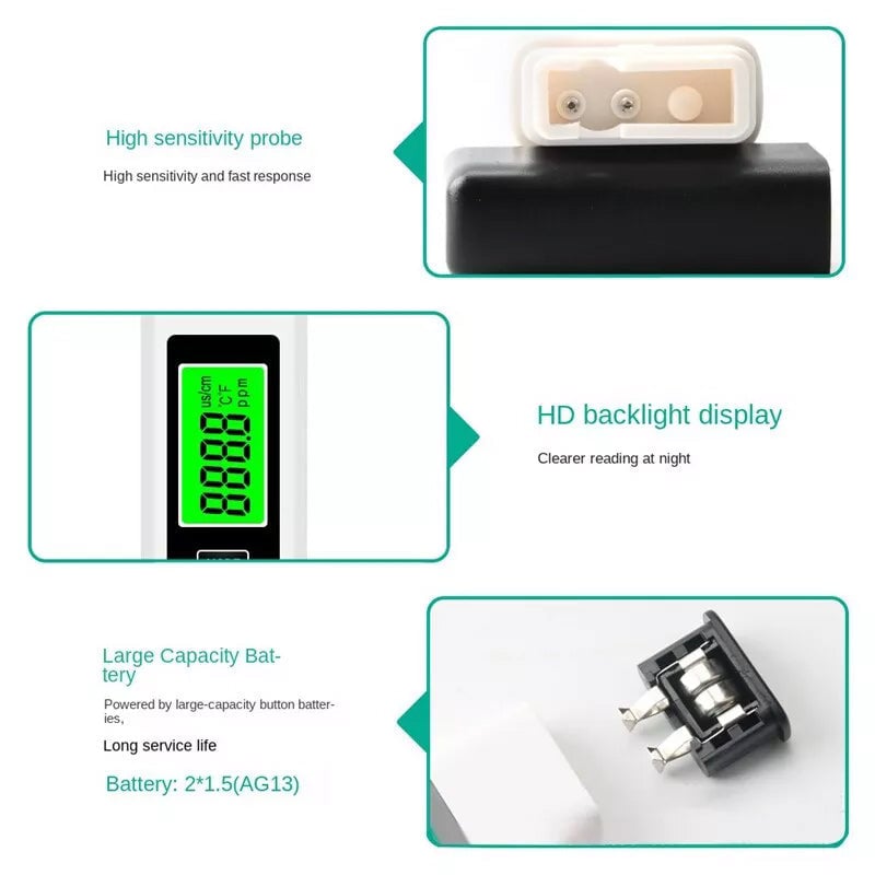 Digital water testing device 4-in-1 with titanium probe