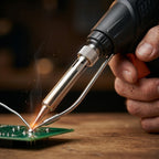 Soldering gun with automatic solder wire feed - Complete set with soldering stand, desoldering pump & solder