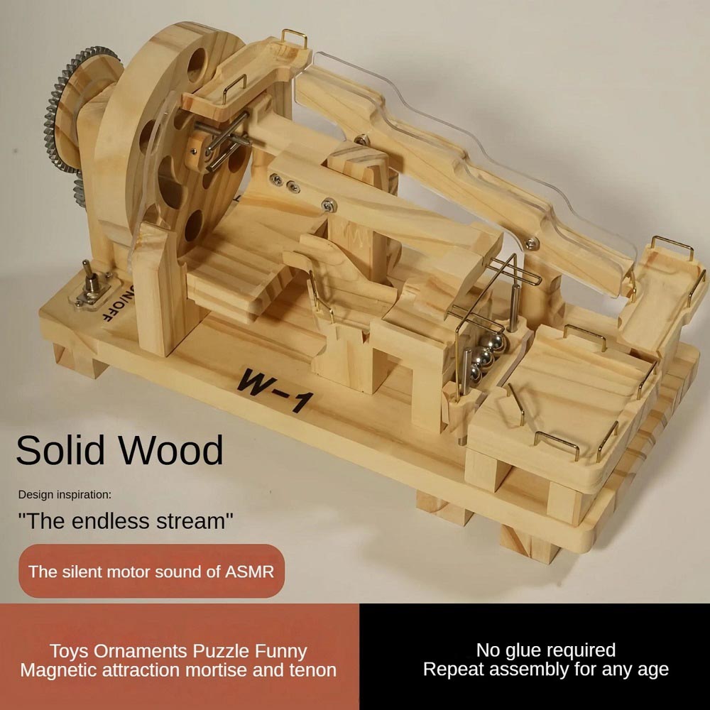 Holz-Kugelbahn Mechanisches Bauspiel mit Zahnrädern