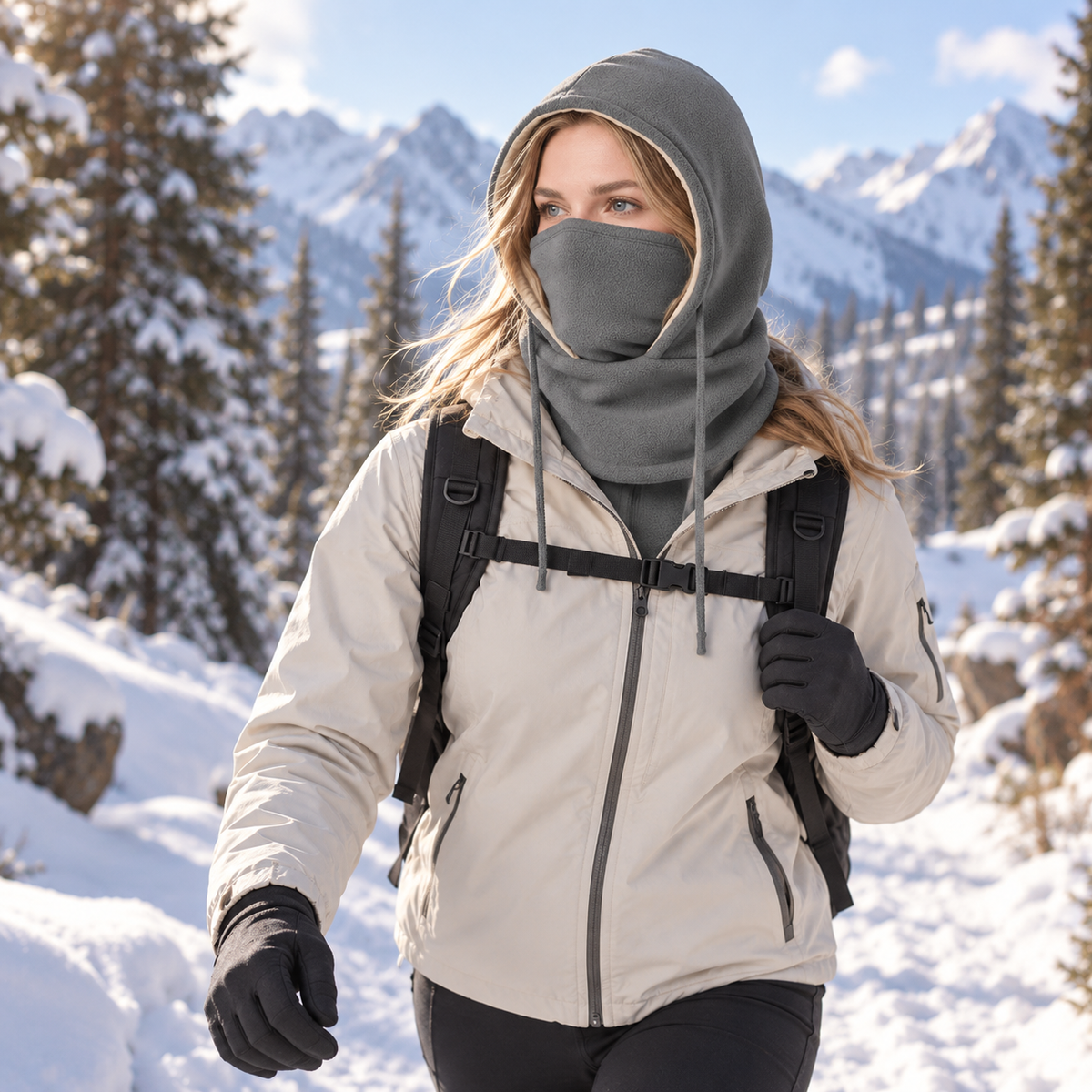 Wintermütze mit Nackenschutz und winddichter Außenschicht