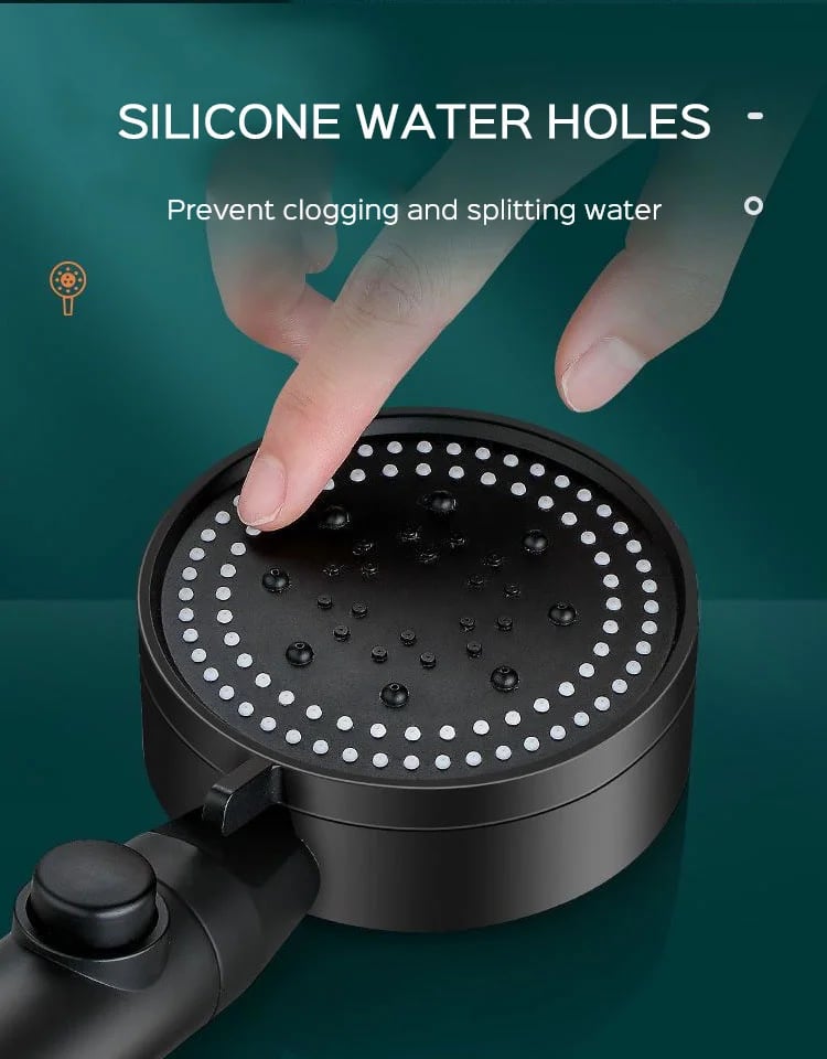 High-pressure shower head with 5 spray types and self-cleaning function