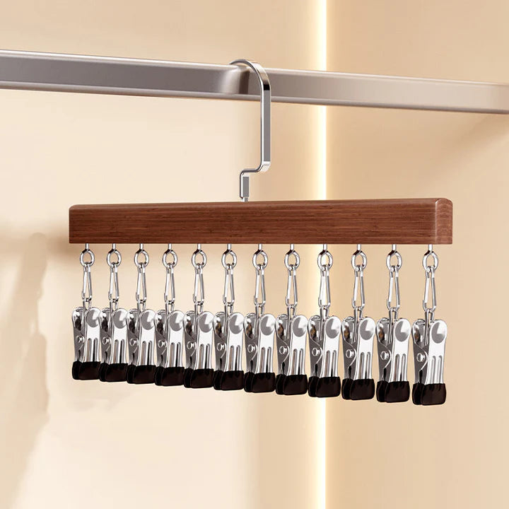 Wooden Hangers with Stainless Steel Clips – Hang More, Take Up Less Space - Set of 2