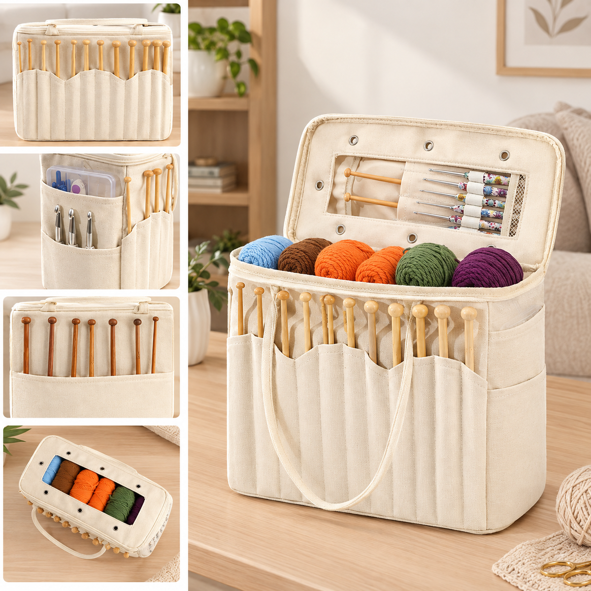 Nadel-Rolltasche Canvas für Strick- und Häkelnadeln