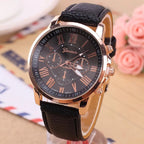 Women's watch with genuine leather strap, Roman numeral dial, and date display, Ø 42 mm