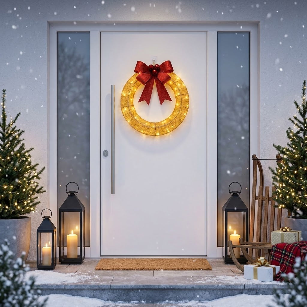 Illuminated LED Christmas wreath, warm white, in green or gold, 30 to 50 cm