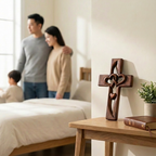 Holzkreuz Wanddeko mit Verschlungenen Herzen