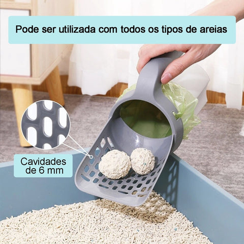 Cat litter scoop with collection container and poop bags