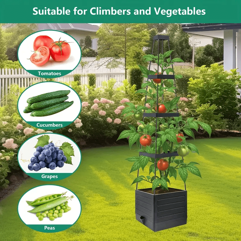 Self-watering planter box with trellis – Anthracite