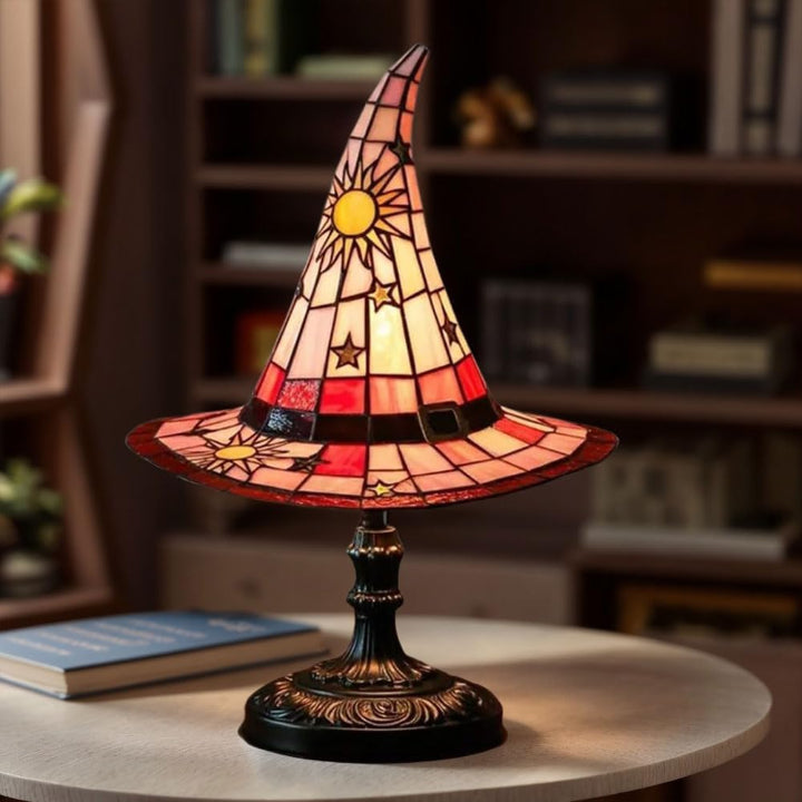 Hexenhut-Lampe Buntglas – Handgefertigt mit warmem Licht