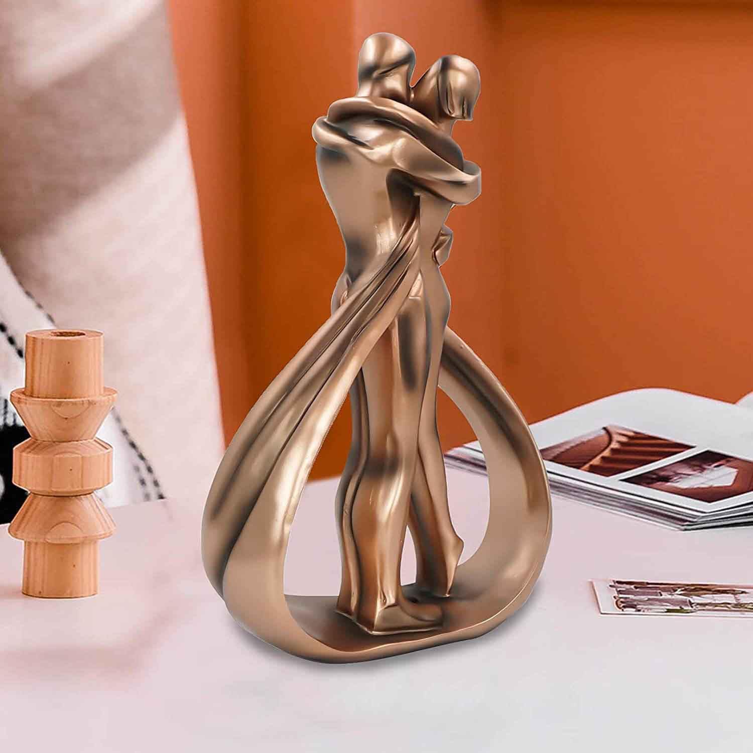 Umarmungs-Skulptur Paar in Bronze-Optik – Dekofigur für Zuhause