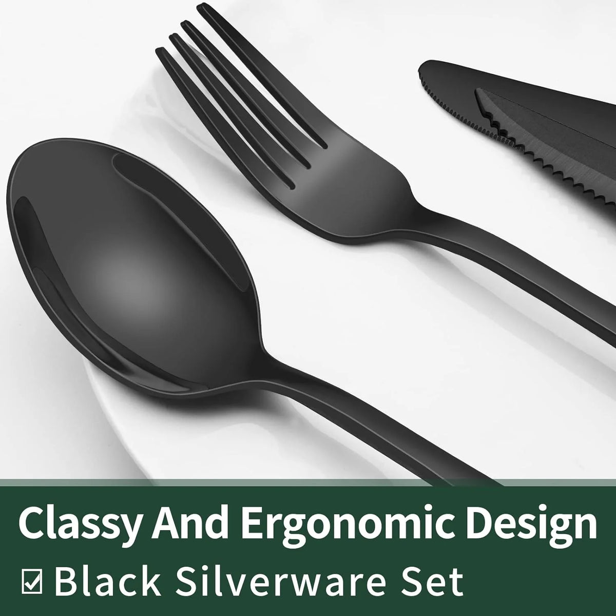 Schwarzes Besteck-Set 24-teilig – Komplett für 4 | 18/0-Edelstahl | Mit Steakmessern