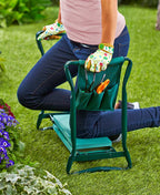 Garden knee pad with tool pockets and seat function