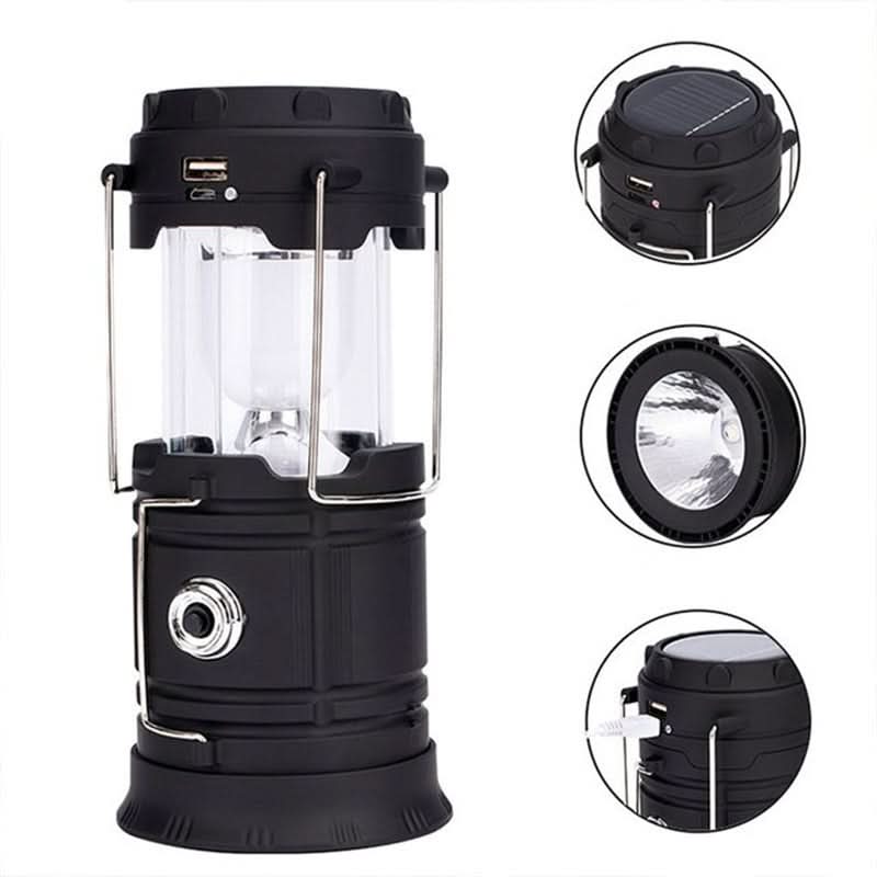LED camping lamp solar USB power bank gold extendable 14-19 cm