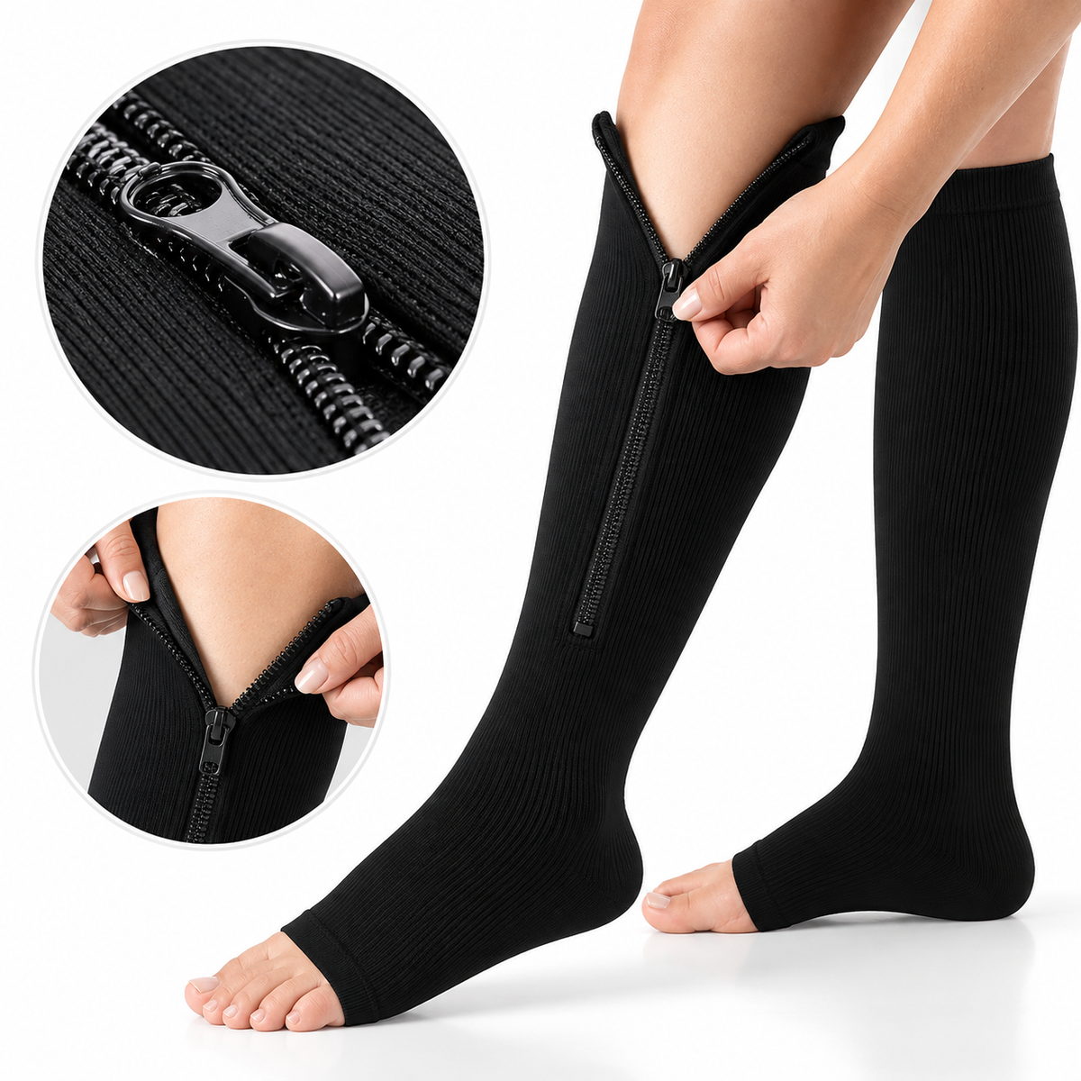 Zip-up compression stockings - Open toe