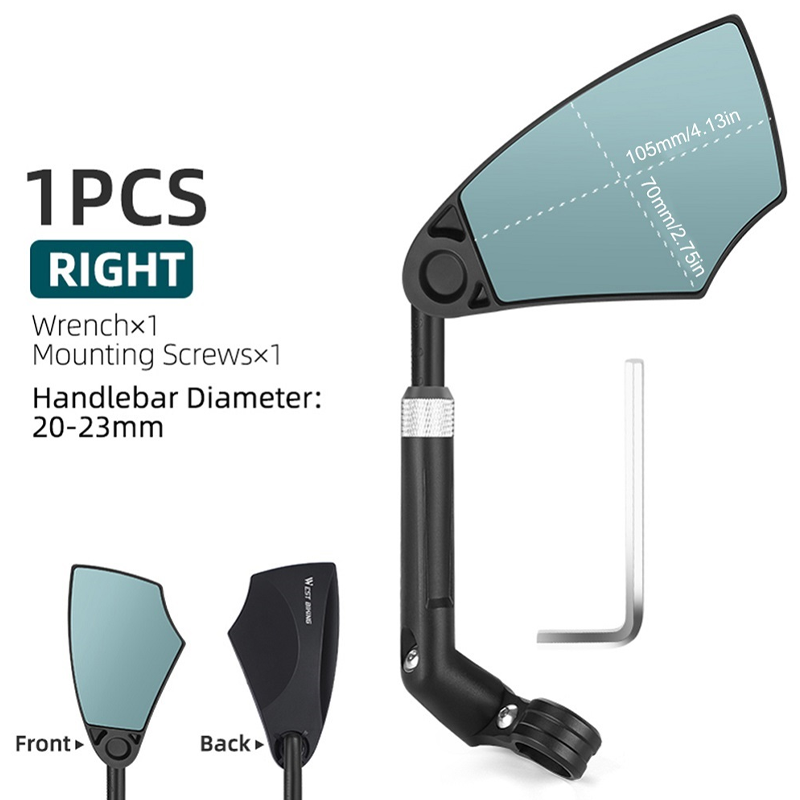 Bicycle rearview mirror with 180° field of view and 360° adjustment
